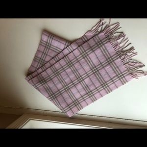 Burberry wool scarf, pink plaid, excellent cond.
